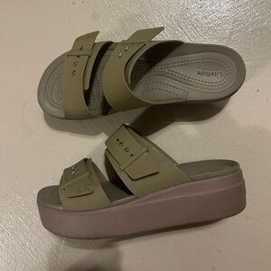 Croc slip on platform wedges